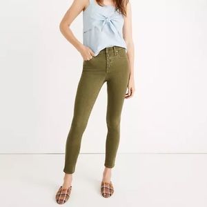 Madewell 9” high rise green skinny jeans
